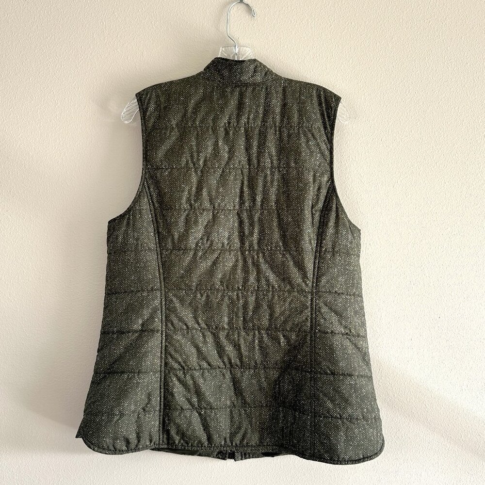 J. Jill  Full Zip Puffer Vest, Balsam Green Speckled Herringbone, Large - Picture 9 of 10